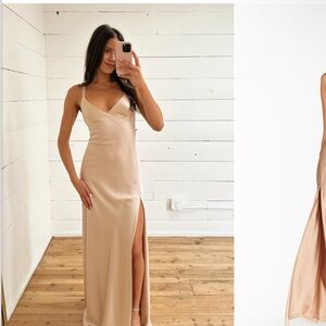 Elegant Tan Satin Slip Dress